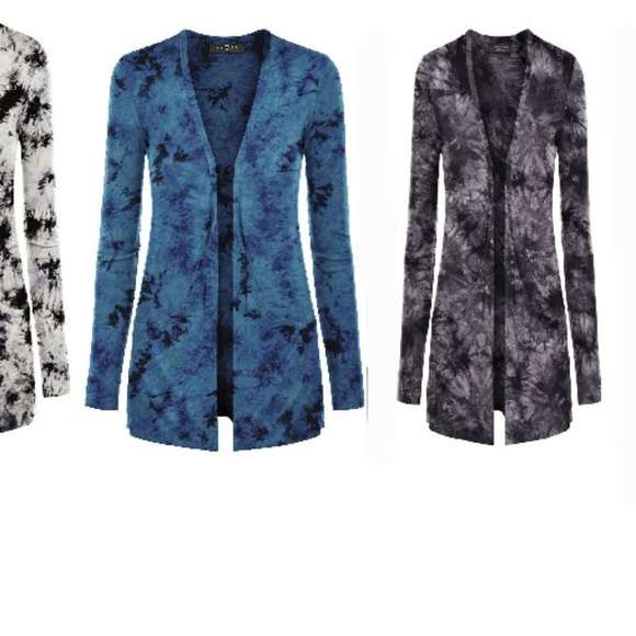 NEW SOFT TIE DYE CARDIGAN JACKET SWEATER BLACK TOP - Picture 1 of 5